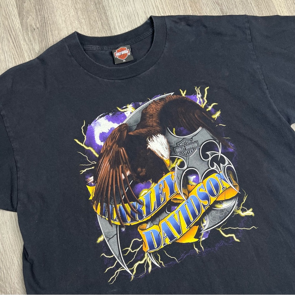 Vtg Harley Davidson Eagle Lightning Graphic Holoubek TShirt‎ USA Mens XL Orlando
